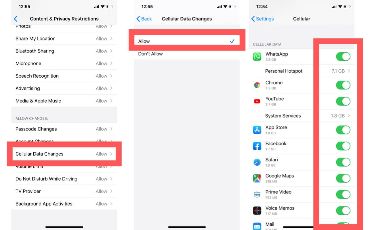 Allow Cellular Data Changes Restriction on iPhone