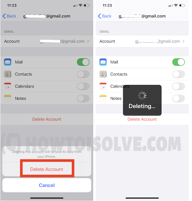 Removing Google Account from iPhone Settings