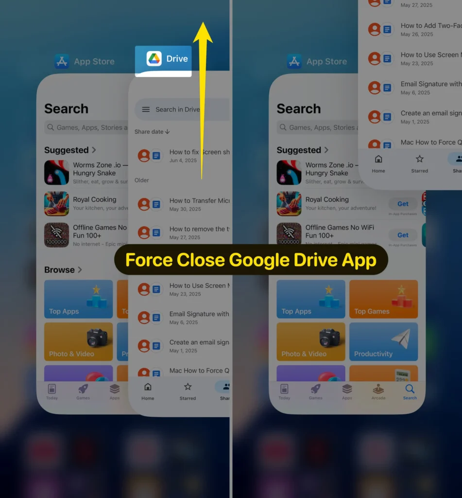 force close google drive app on iPhone