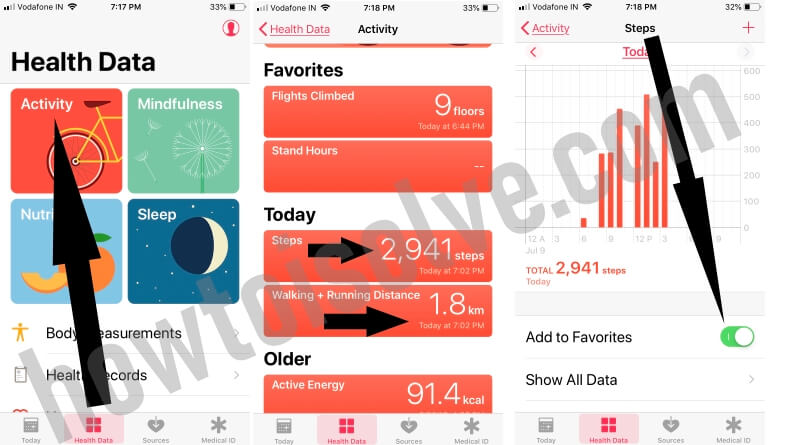 iOS 12 or earlier Add Steps and Walking Distance on Health app