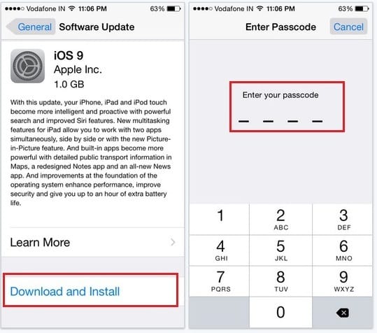 Nine Steps to Download iOS 9 and install on iPhone 6, 6 plus, 5S, 5C, 5, 4S and iOS 9 update screenshot on iPhone