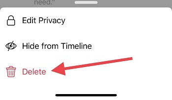 tap delete to separate activity log clear on Facebook app on iOS