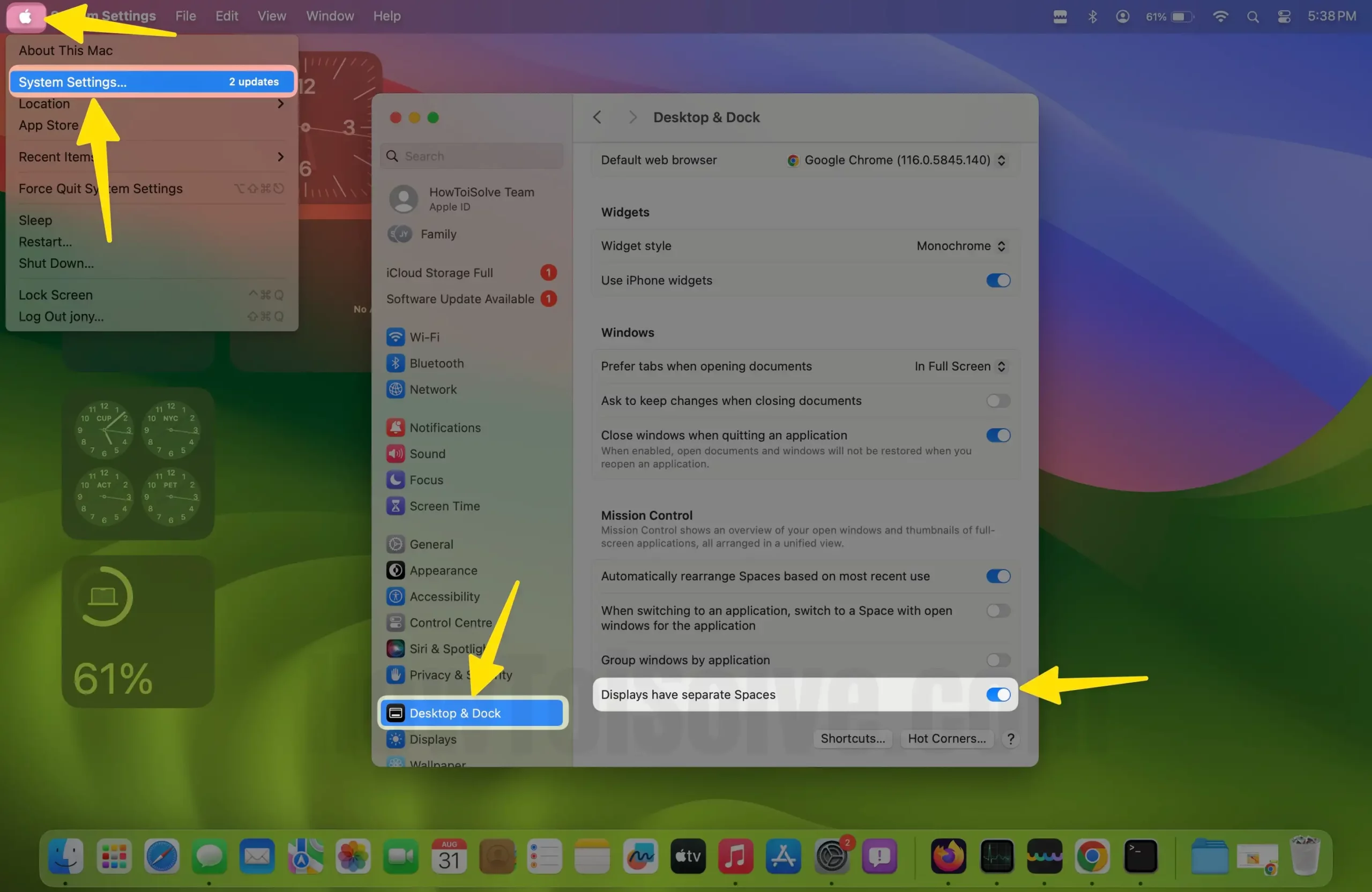 Displays have separate Spaces on Mac settings for Split View
