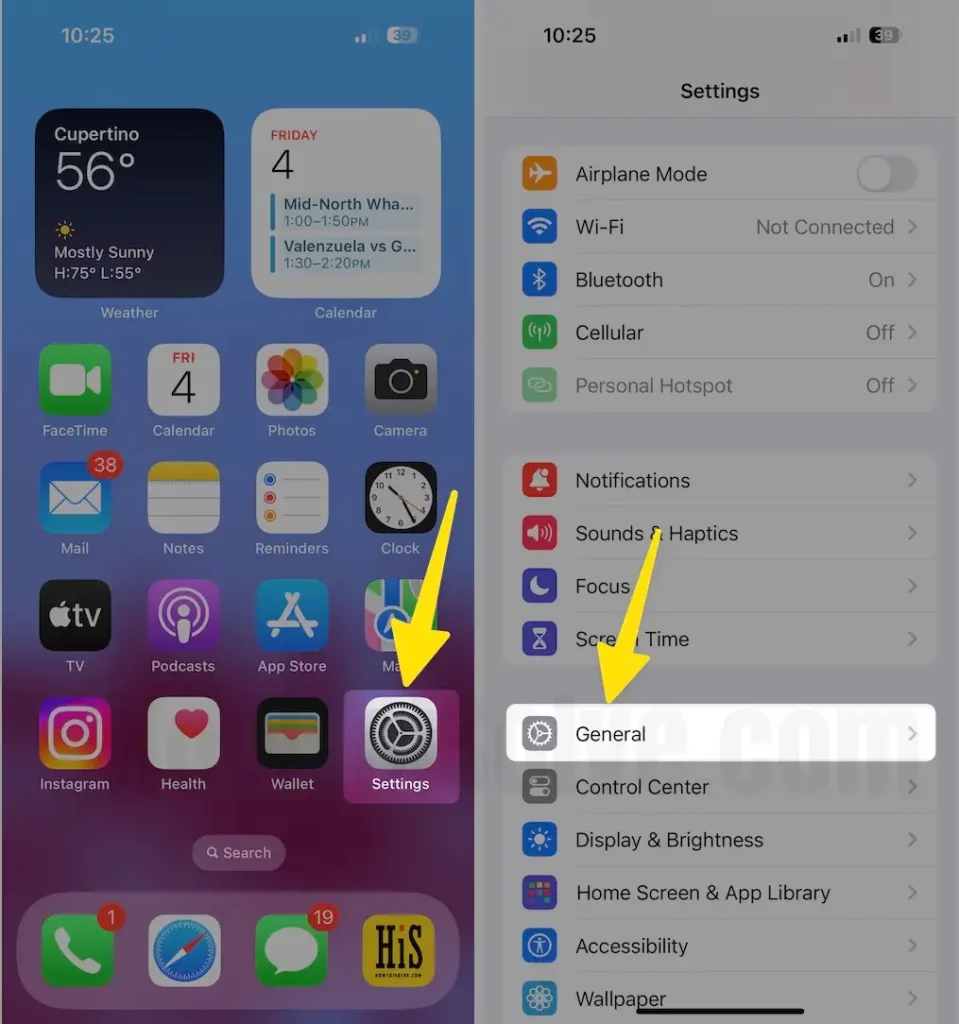 Go to the settings open general on iPhone