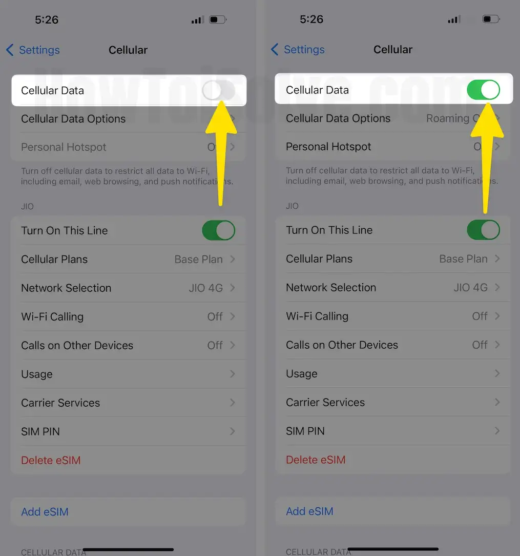 Turn on cellular data on iPhone