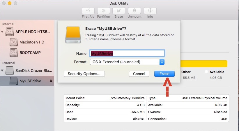Erase USB Drive on Mac OS X Yosemite