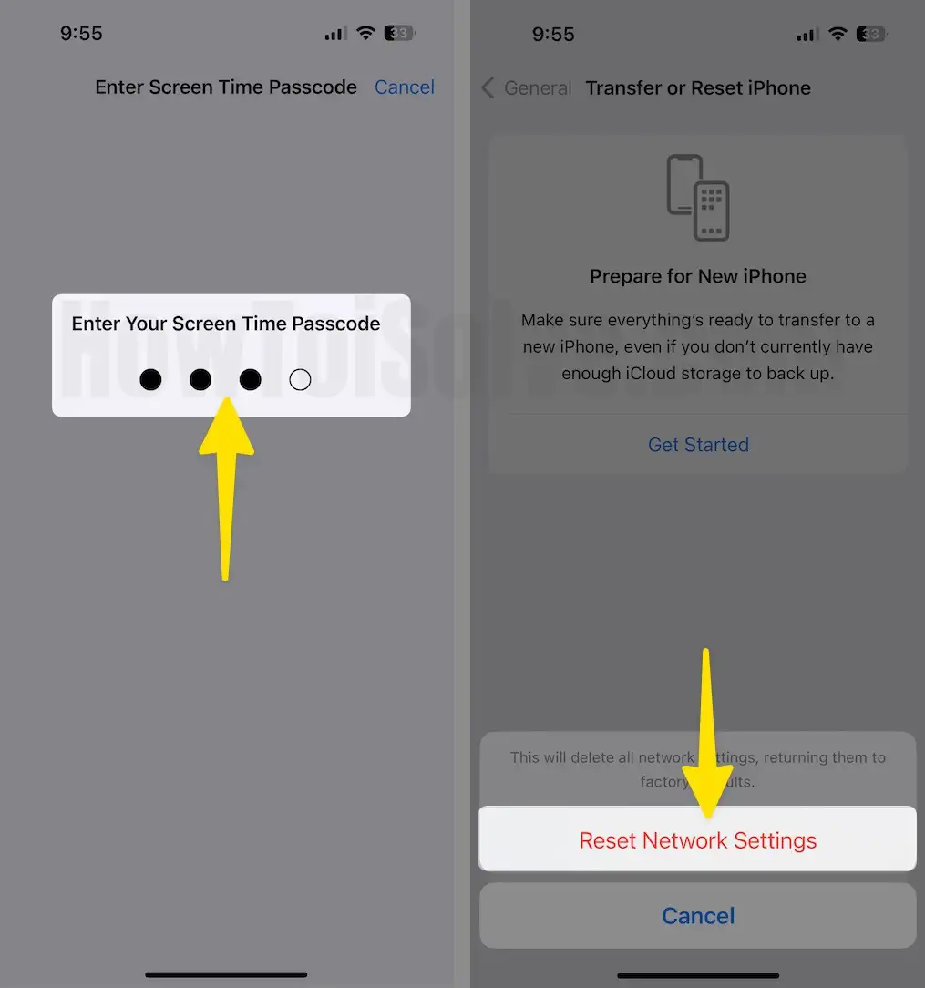 Enter your screen passcode choose reset network settings on iPhone