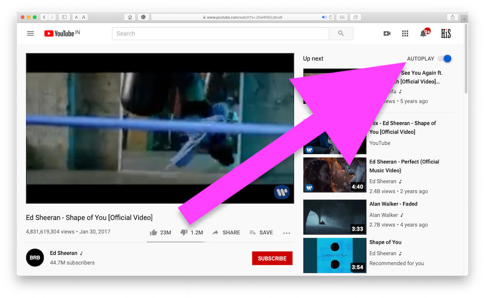 Enable Autoplay next video on YouTube on Mac or PC Browser