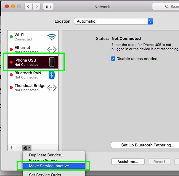 Enable/ Disable USB Personal hotspot in Mac OS