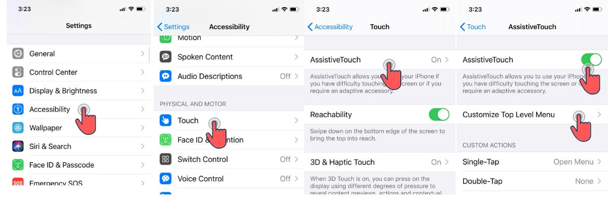 Включите Assistivetouch или кнопку виртуального дома на iPhone на устройстве iOS 13 и новее