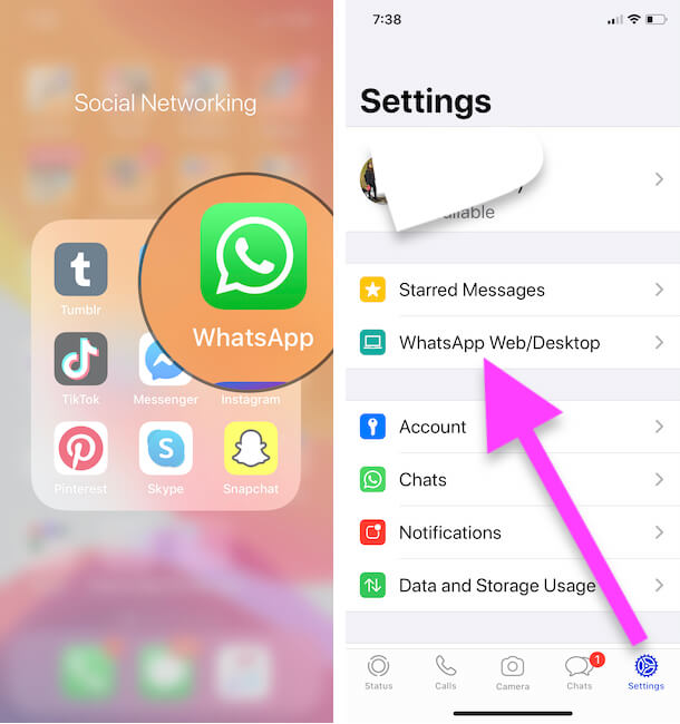 WhatsApp web settings on iPhone