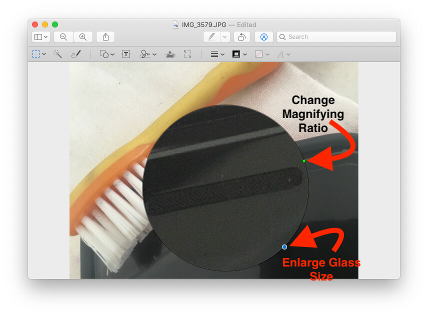 Изменить размер увеличительного стекла при предварительном просмотре на Mac