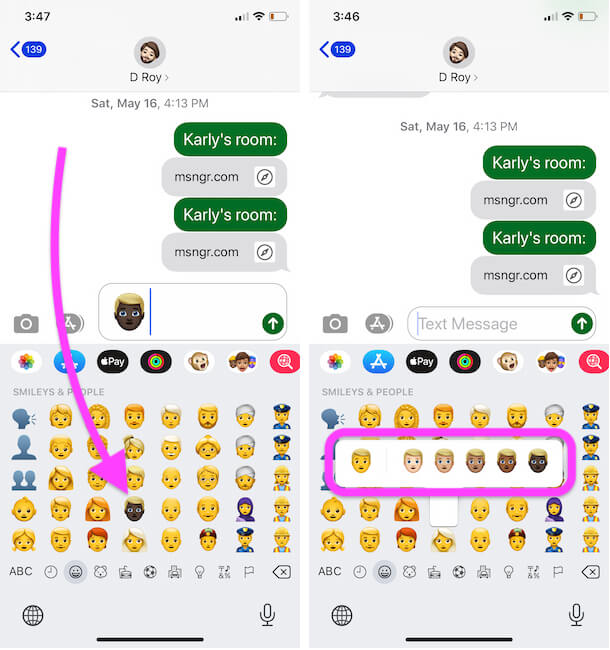Send Different Emoji Skin Color from iPhone Emoji Keyboard
