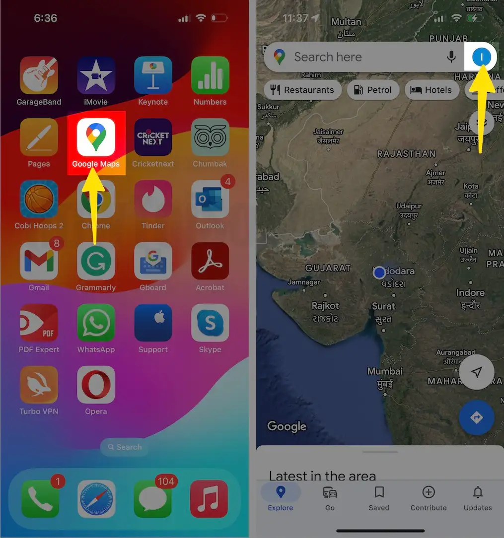  Launch the Google Map Tap on Profile Icon on iPhone