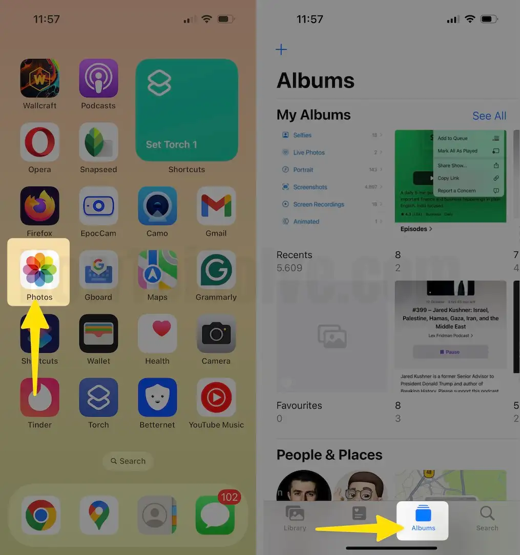 Open Photos App Tap on Albums on iPhone