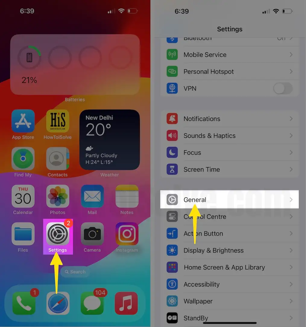 Open Settings Choose General on iPhone