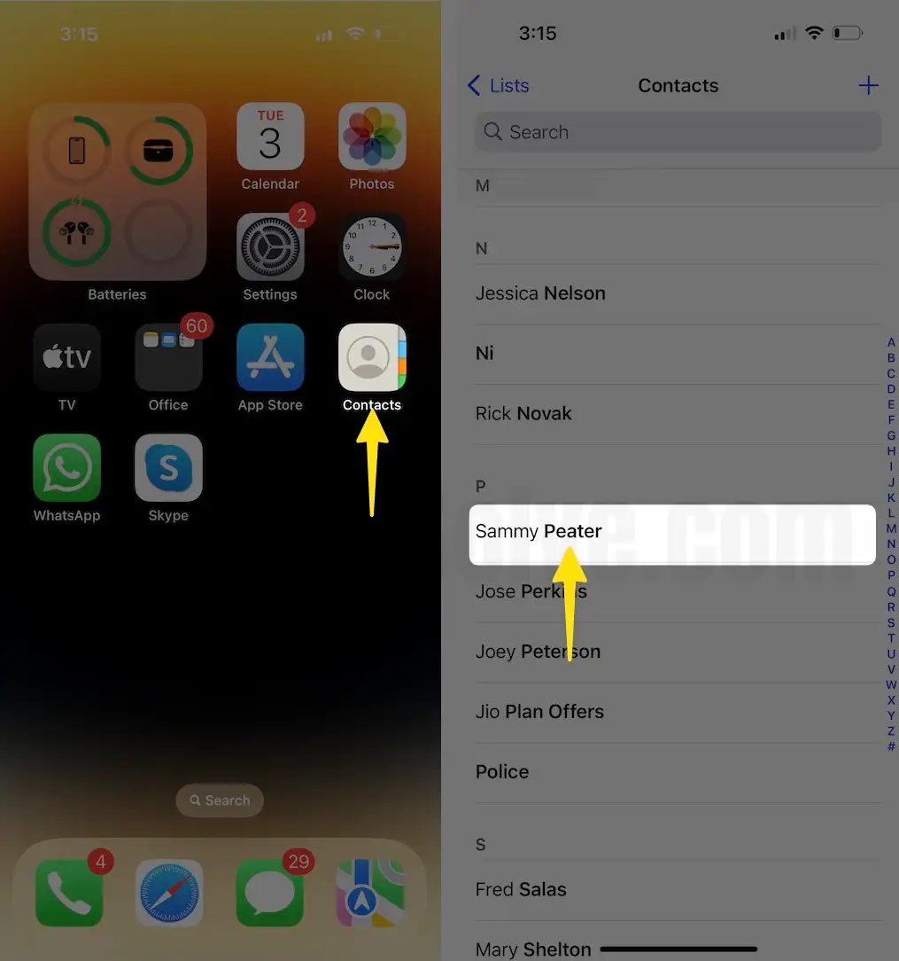 Launch the contacts tap on contacts number on iPhone