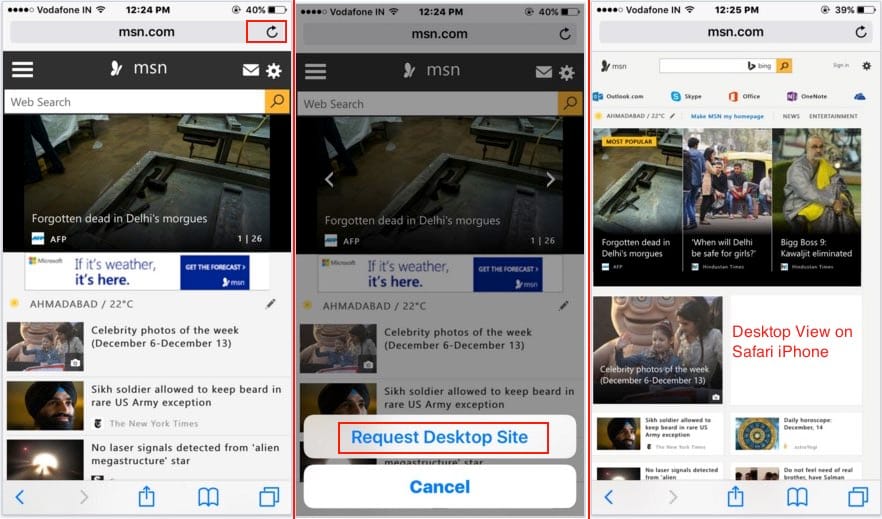 steps on view mobile website in desktop view on iOS 9