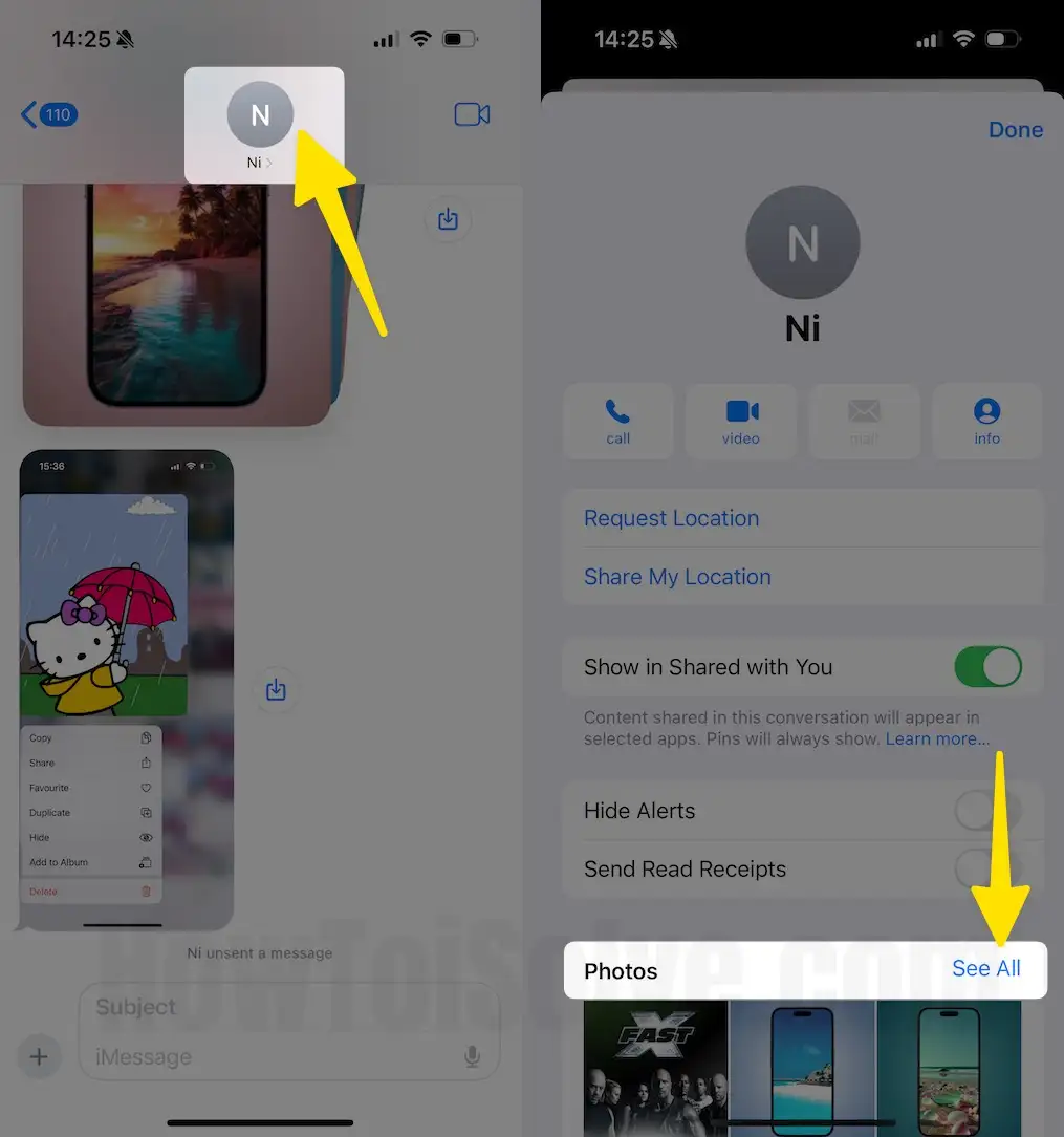 Tap profile select see all on iPhone