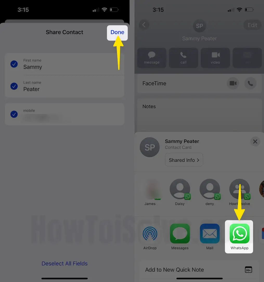 Click done button then select whatsapp on iPhone