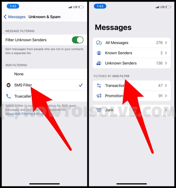 Advanced SMS Filter Settings on iPhone and ipad