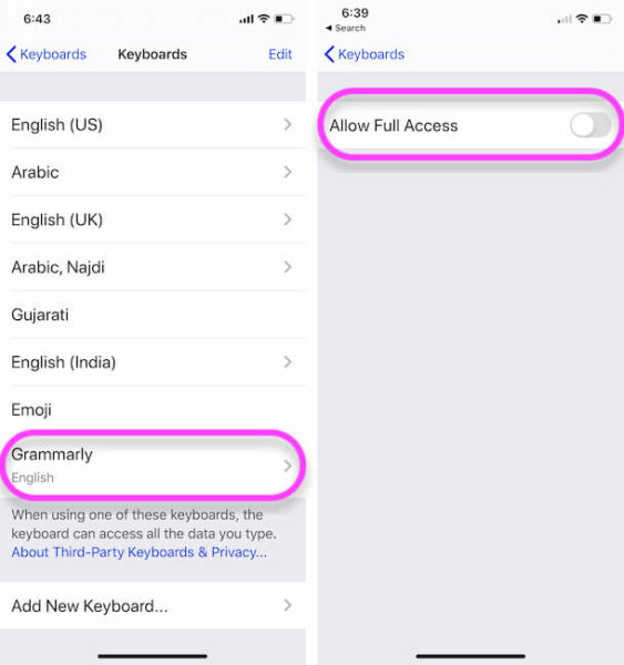 Allow Full Access Keyboard On iPhone and iPad From Settings