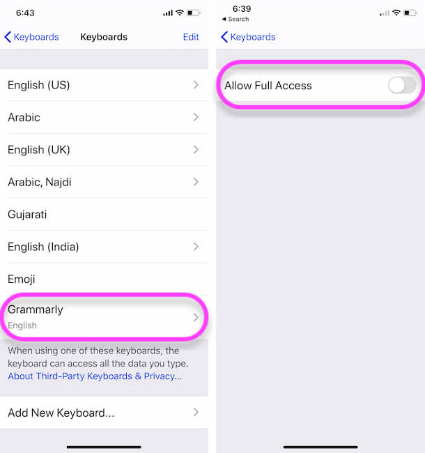 Allow Full Access of your iphone Keyboard from Settings