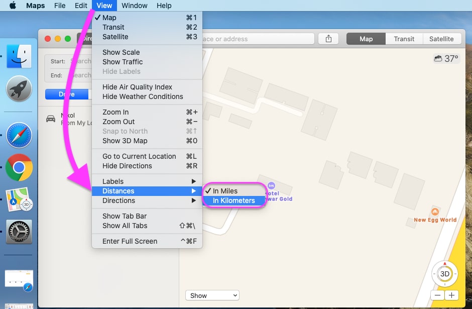 Change Unit From Miles to Kilometers on MacBook Mac-min