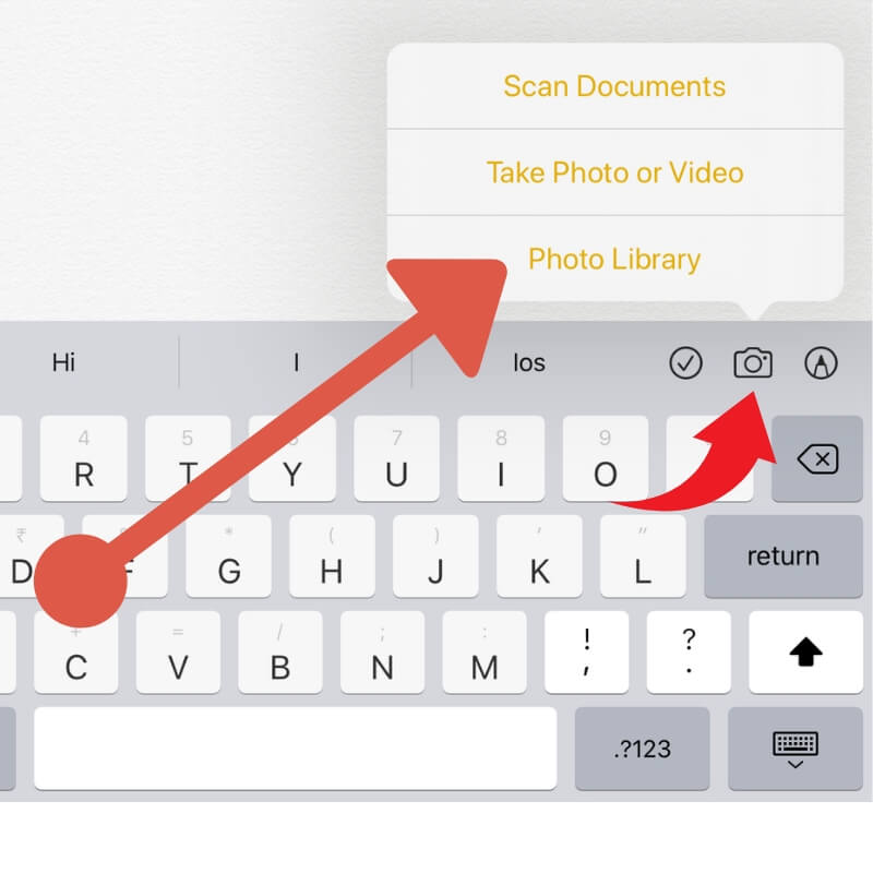Insert Photo in notes app from Photo library on iPad
