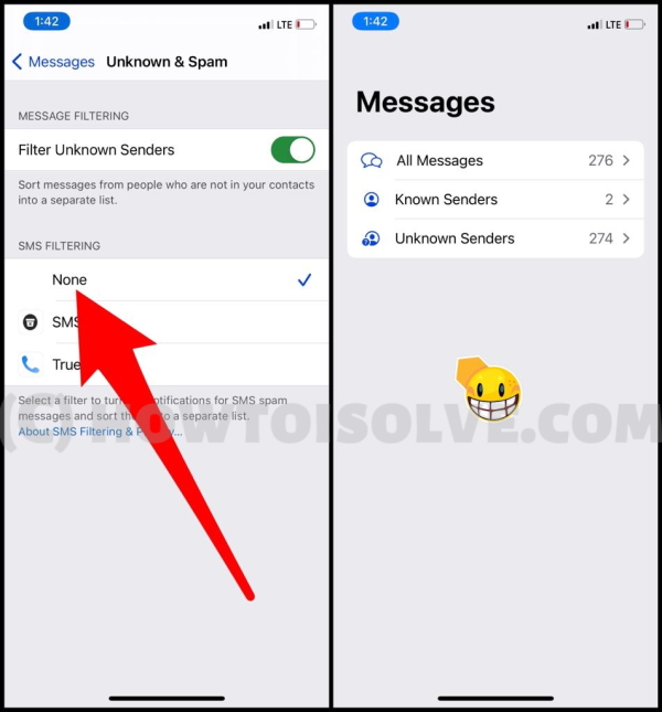 Remove Advanced Filter on iPhone Messages app
