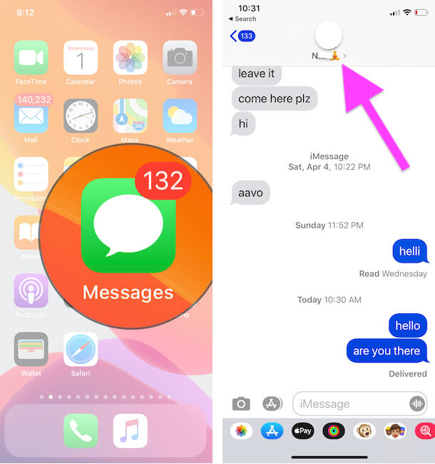 iMessage Profile info from the conversation on iPhone