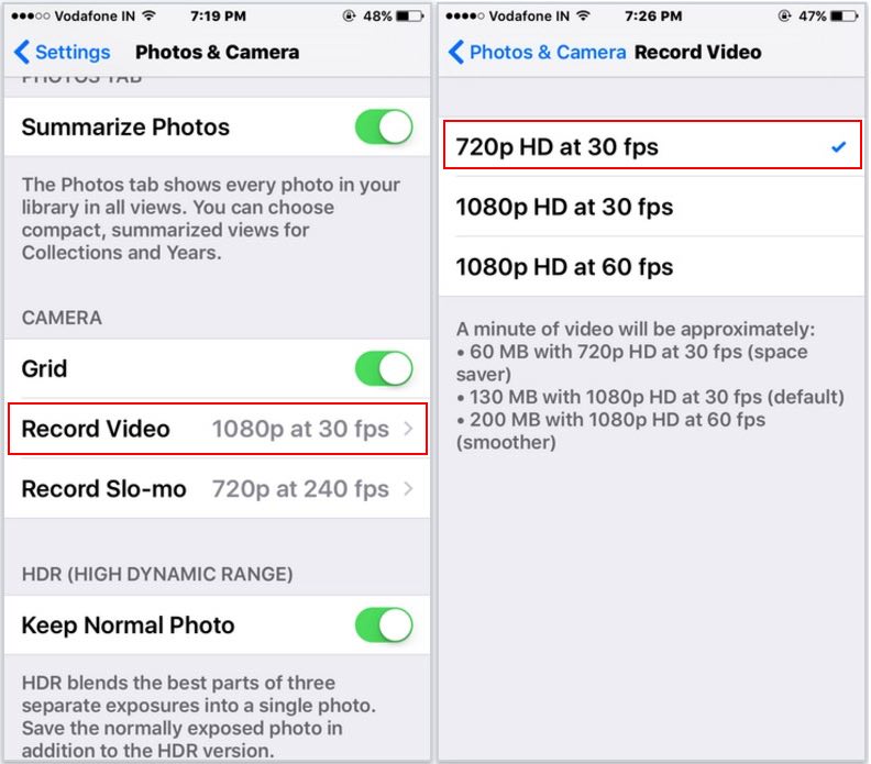 change iPhone camera resolution settings