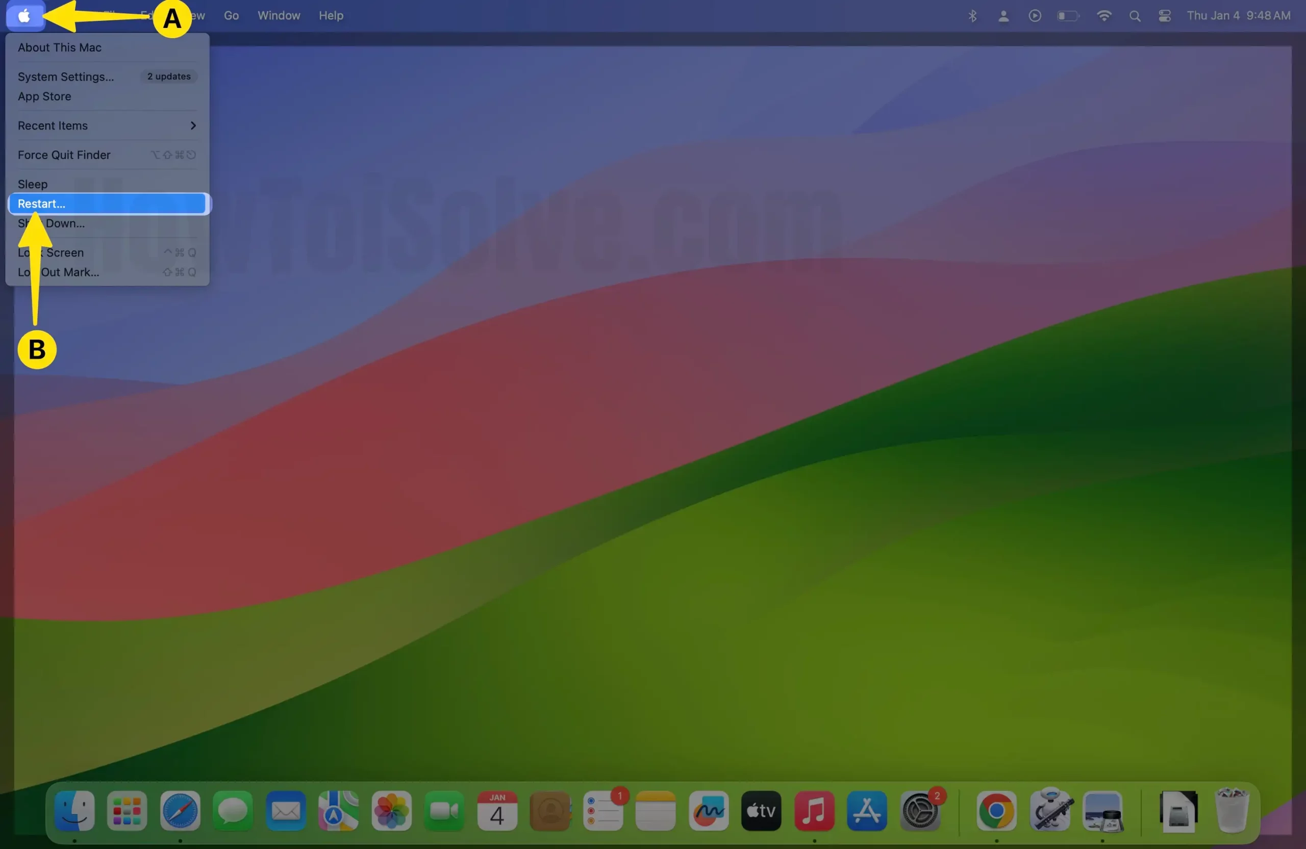 Open Apple Logo Select Restart on Mac