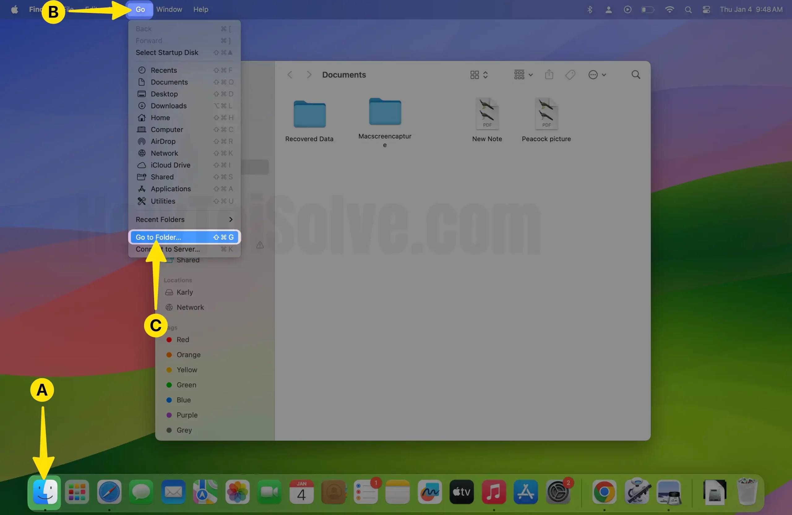 Open Finder Select Go From Top Menubar Choose Go to Folder on Mac