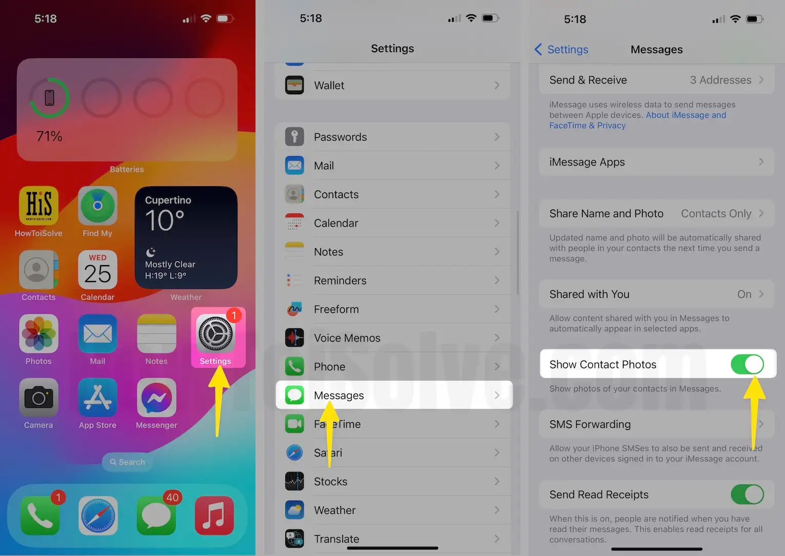 Open Settings App Scroll The Messages Enable Toggle Show Contact Photos On iPhone