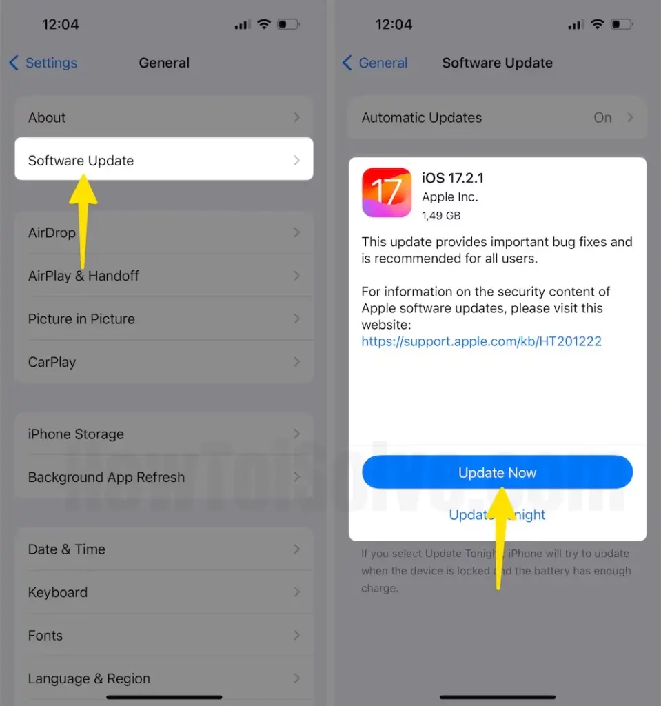Select Software Update Tap on Update Now on iPhone