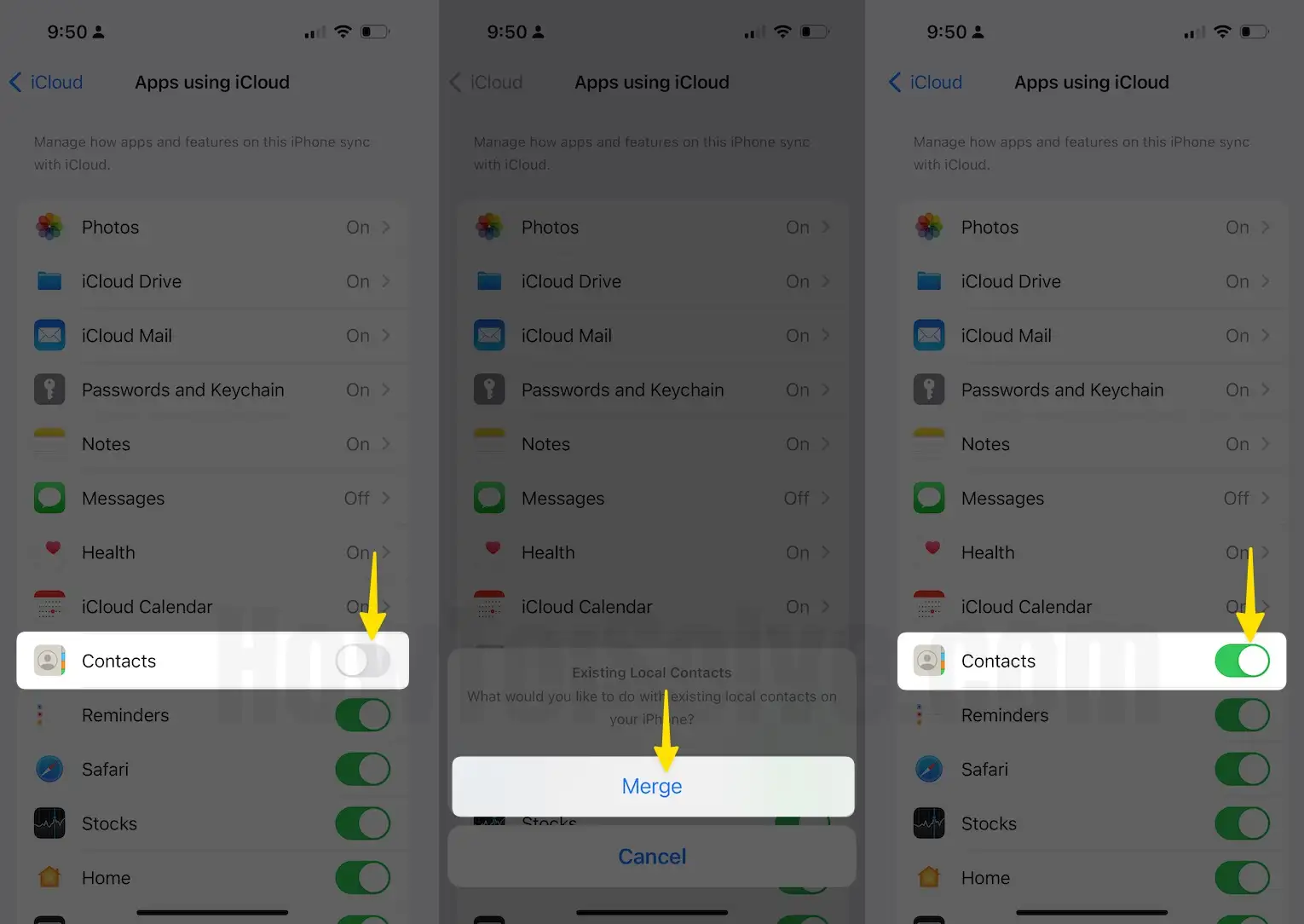 Disable and Re-Enable Contact sync & Merge on iPhone from iCloud 2