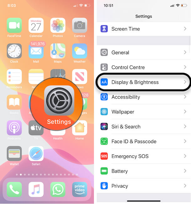 Display & Brightness on iPhone settings
