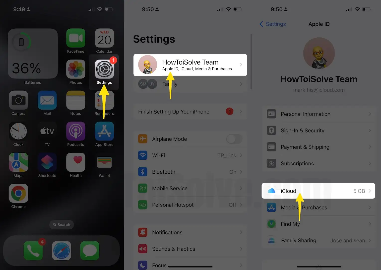 Open iCloud Settings on iPhone