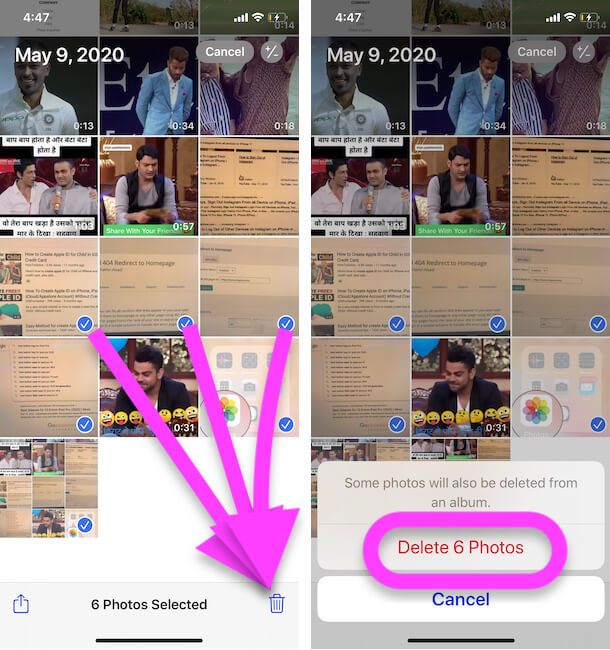 Select Multiple Photos and Delete from iPhone Photos app