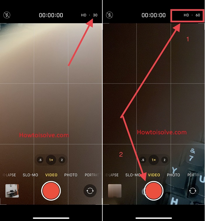 change the video resolution with-in the camera app