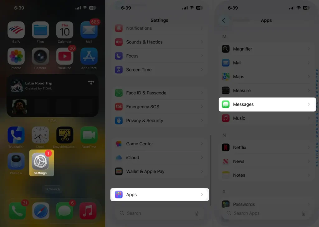how to open Messages setting on iPhone