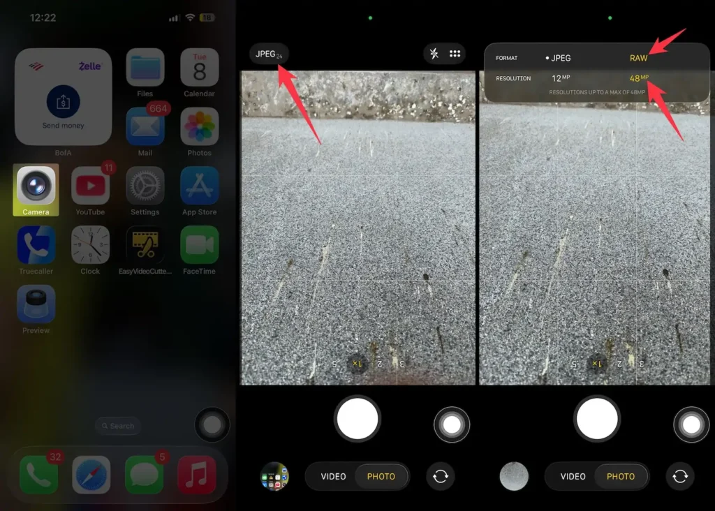 open camera app and choose 48mp option on left top corner to take high res picture on iPhone