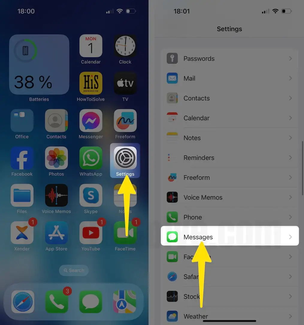 Launch the settings app tap on messages on iPhone