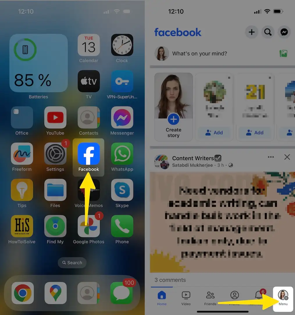 Open Facebook App Tap on Profile on iPhone