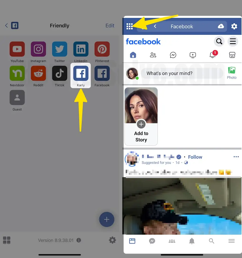 Select Facebook Log in Account Tap on App Launcher icon on iPhone