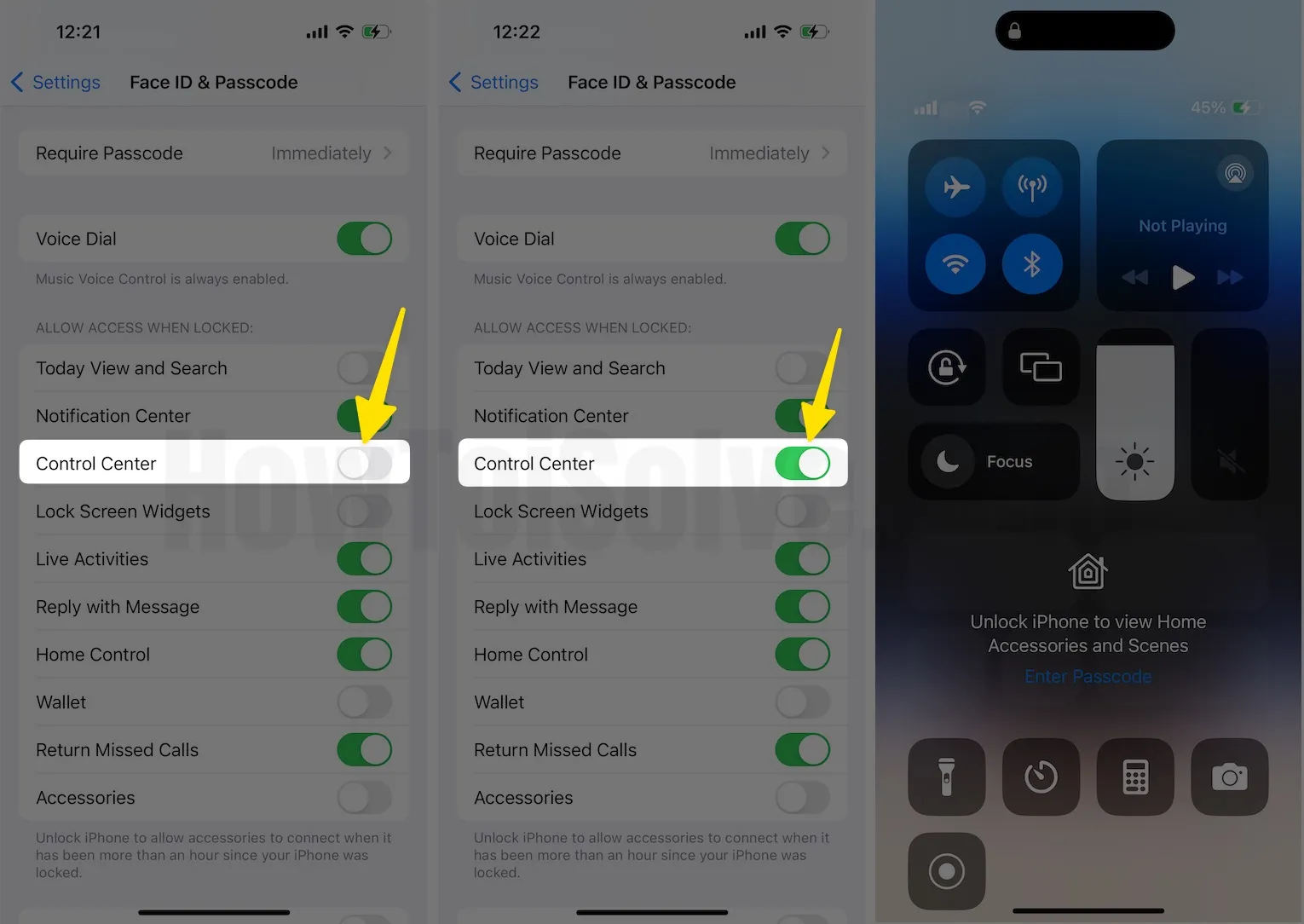 Select enable the toggle next to the control center on iphone