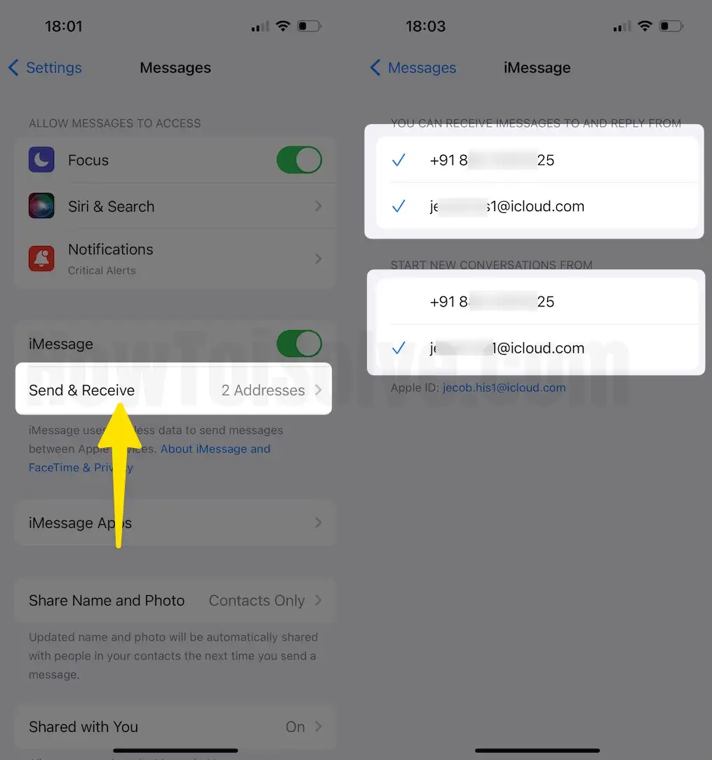 Select the send & receive and apple id now on iPhone