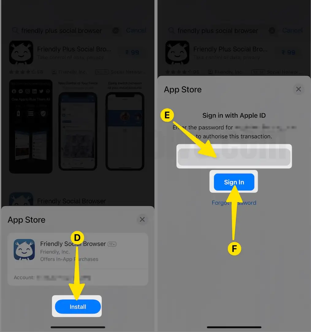 Tap on Install Enter Password to Sign In on iPhone