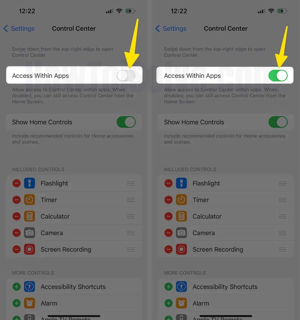 How to Enable or Disable Control Center Access Within Apps